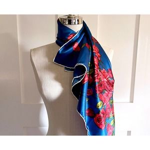 Vintage Handrolled Silk Scarf with Rose Design